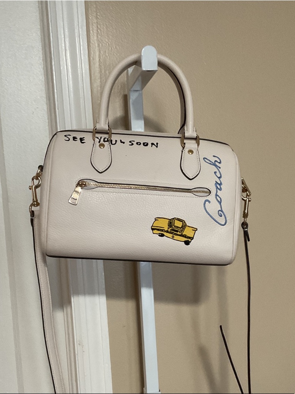 Coach Rowen Cream Leather Doodle Satchel with Floral and Butterfly Accents - Picture 2 of 13